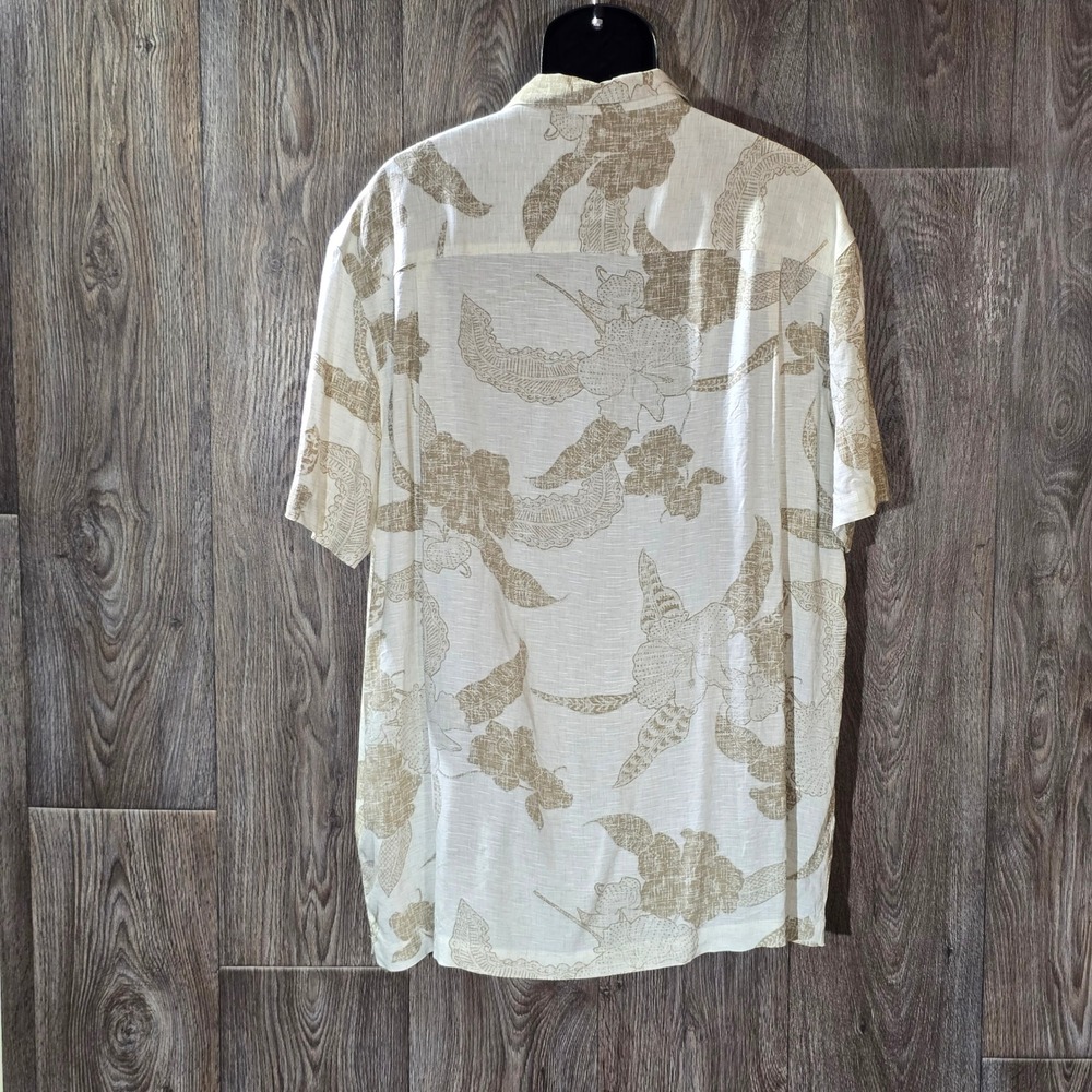GEORGE Mens Tropical Floral Short Sleeve Button Down Shirt XL Beige White NWT - Picture 3 of 13